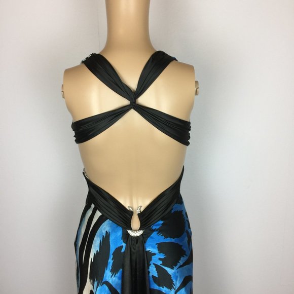 Cache Maxi Dress Size 2 Womans Blue Black Satin Open Back Cut Out Evening Y2K - Picture 5 of 15